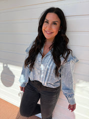 Denim and floral Button Up Lightweight Shacket Top