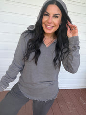 Ultra soft Loose Fit Charcoal Vneck Hoodie