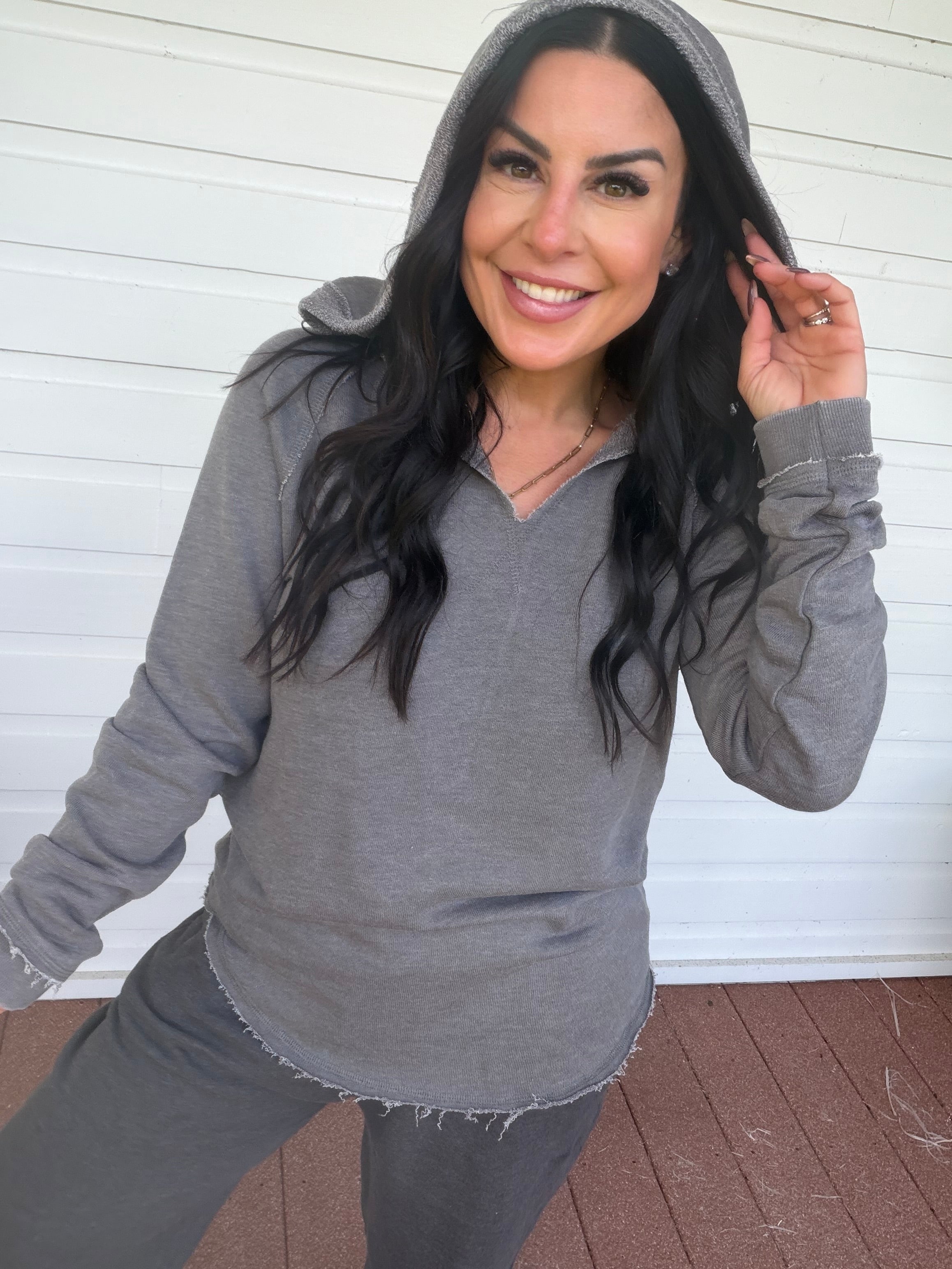 Ultra soft Loose Fit Charcoal Vneck Hoodie