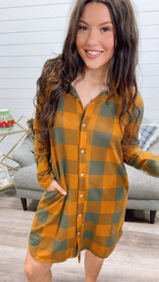 Honey and Olive Plaid Button Up Dress *Final Sale*