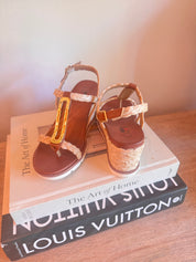 Dark Brown and Woven Strap Wedges