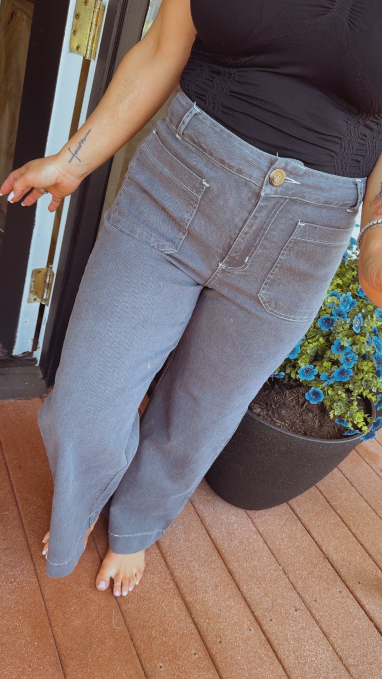 Charcoal High waist Wide Leg Jeans