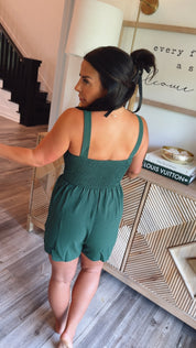 Hunter Green Smocked Bust Lightweight Romper