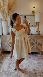 Green and Light Pink Rose Mini Dress