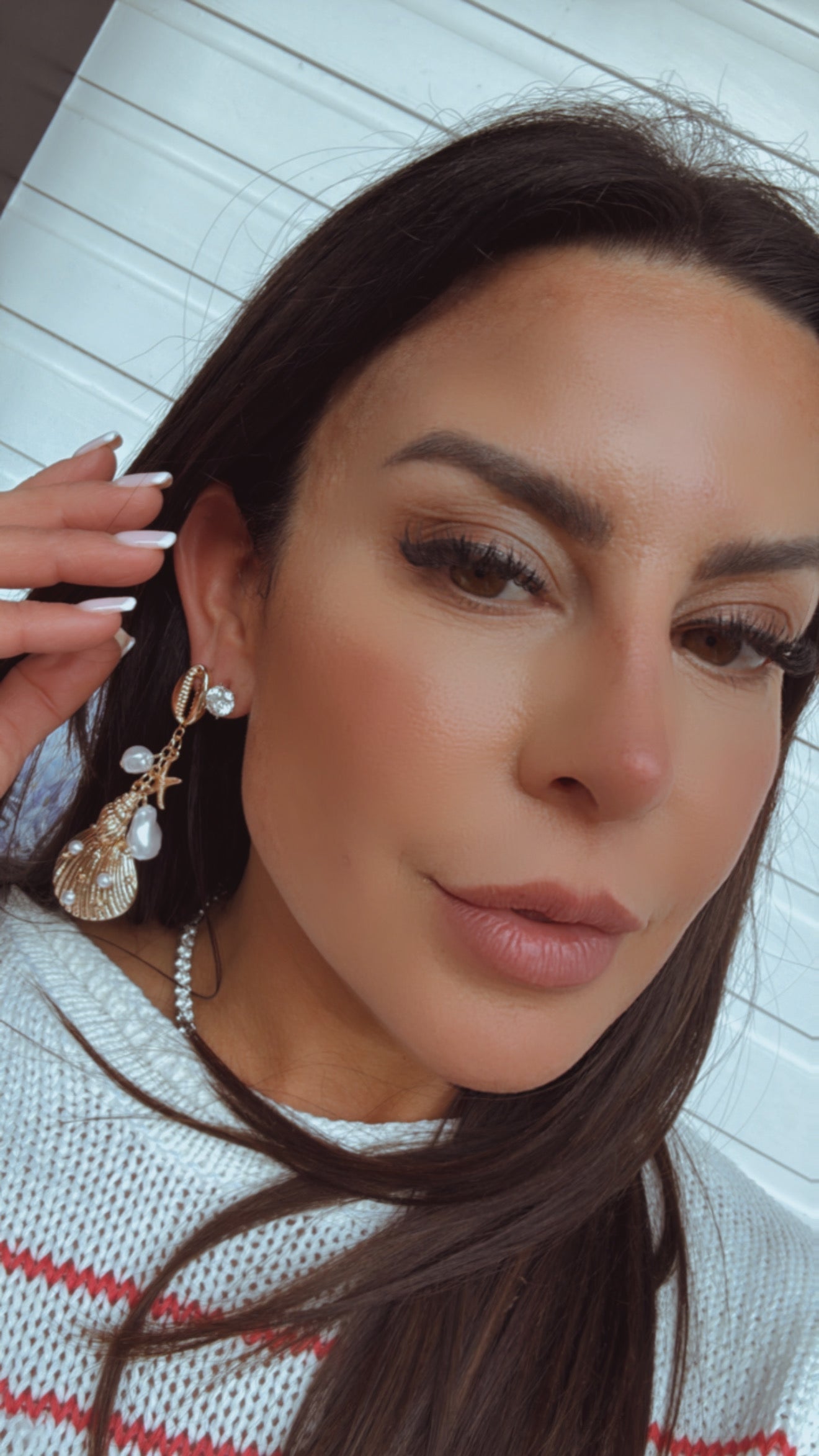 Gold And Pearl Seashell Earrings