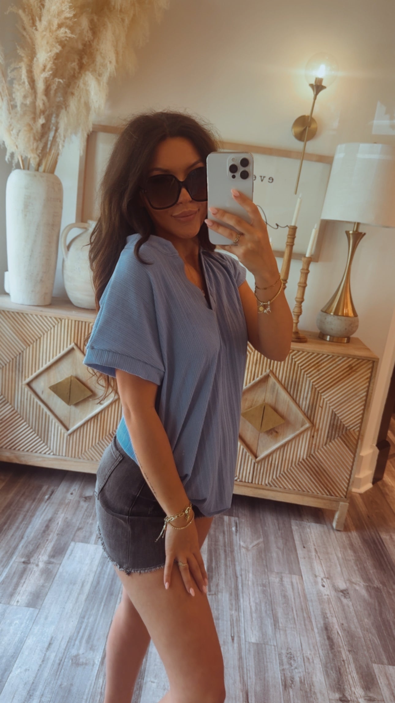 Light Blue Textured Lightweight Top