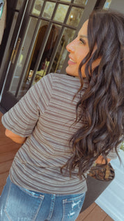 The Greii Brown Striped Collared Button Up Top