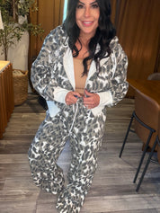 Diva Snow Leopard Crystal Embellished Two Peice Set Hodie and Joggers