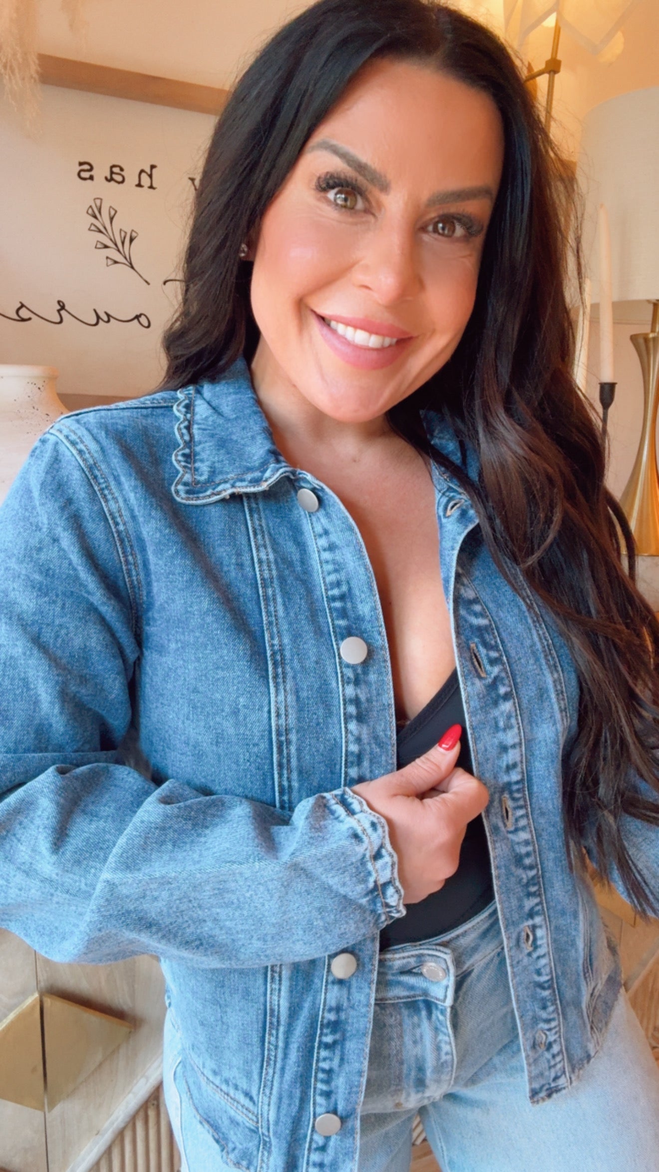 Denim Scalloped Hem Front Pocket Jacket