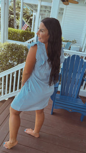 Light Blue Ruffle Sleeve Textured Dress