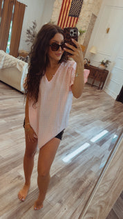 PInk and White Gingham Ultra Soft Ruffle Sleeve Top