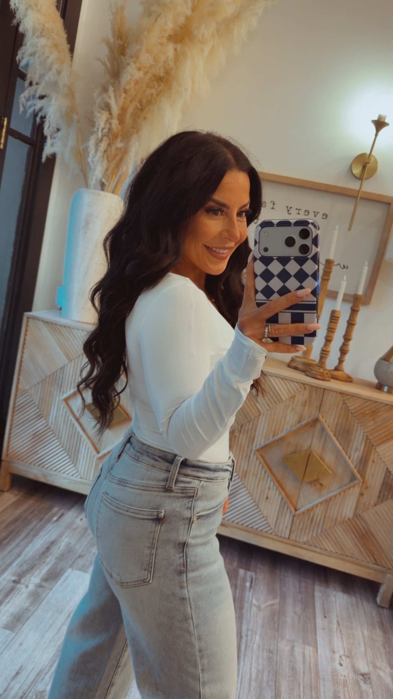 White and Gold Buckle Long Sleeve Bodysuit
