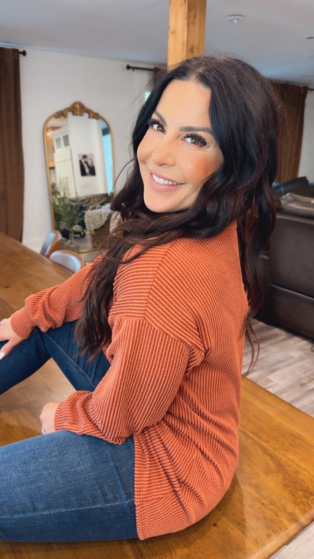 Rust Ribbed Long Sleeve Cardigan Top