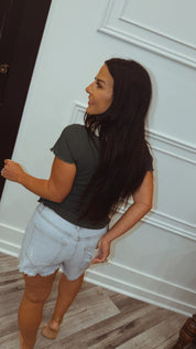 Forest Green Lace Trim Square neck Top
