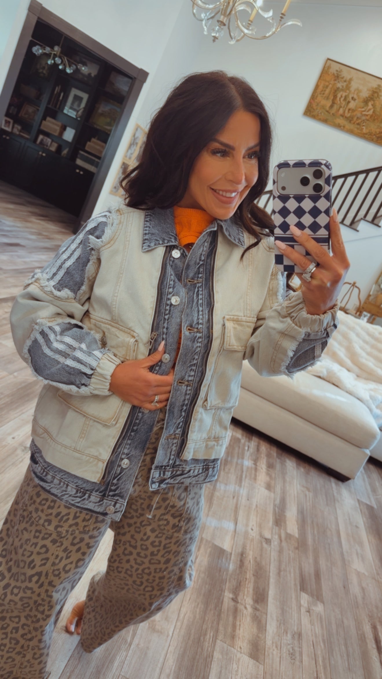 Distressed Denim and Beige Jacket