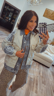 Distressed Denim and Beige Jacket