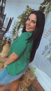 Ultra Soft Kelly Green Cross Front Flow Top