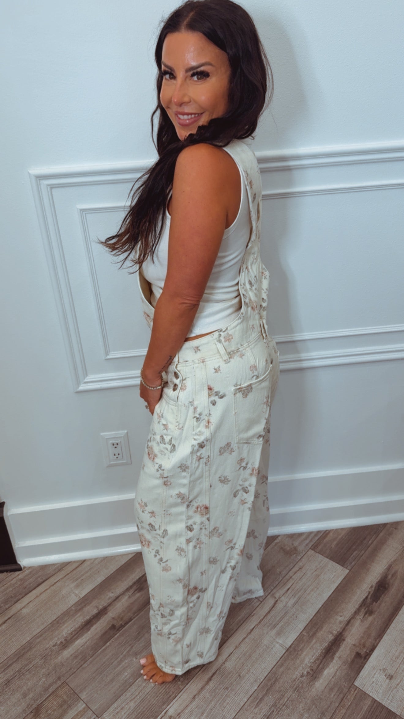 Stitch and Co Chic Denim Floral Overalls