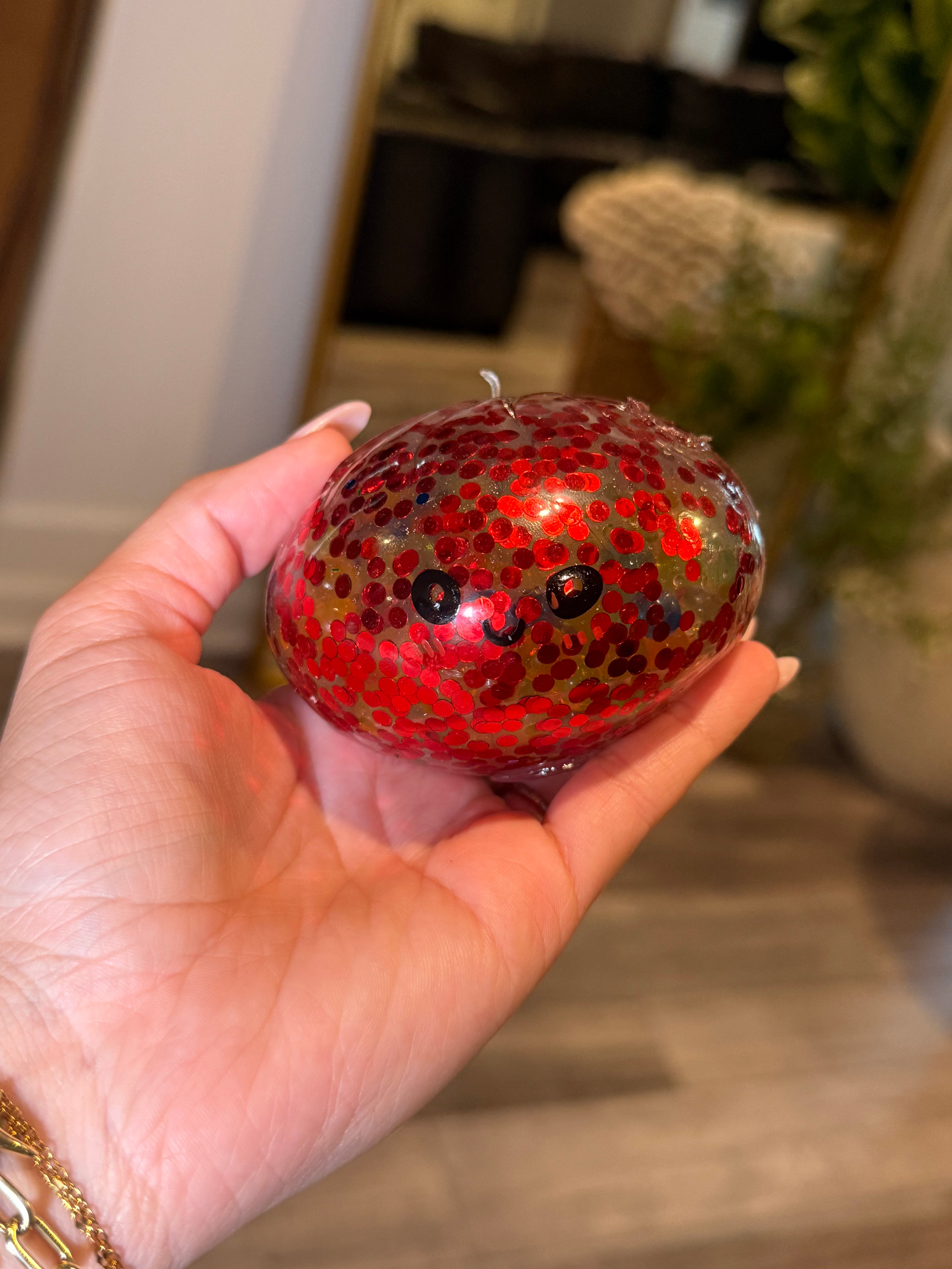 Red Glitter W/Multicolor Orbes Dumpling