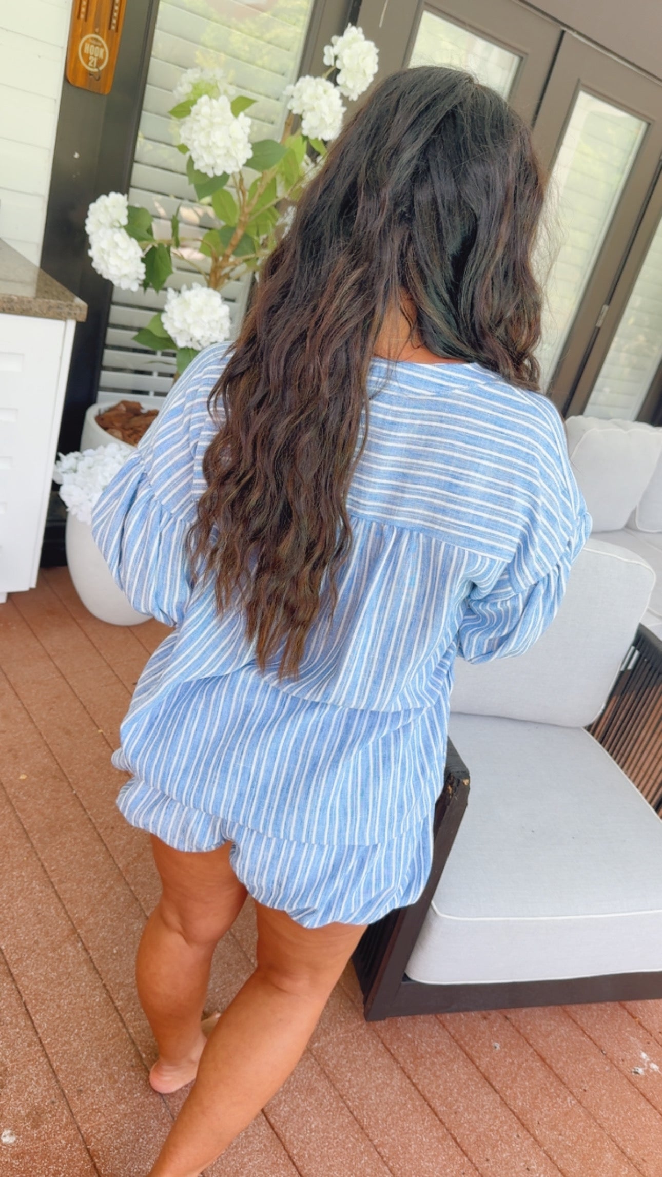 Denim  Blue and White Stripe Shorts Set