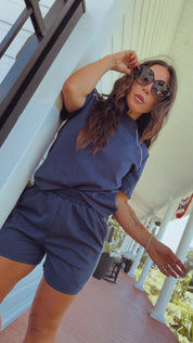 Navy and white Stripe Shorts  and Top Set