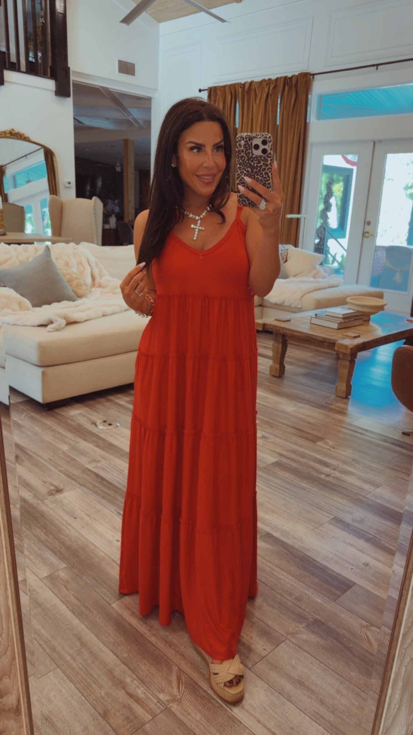 Chic Red Tiered Flowy Tank Dress