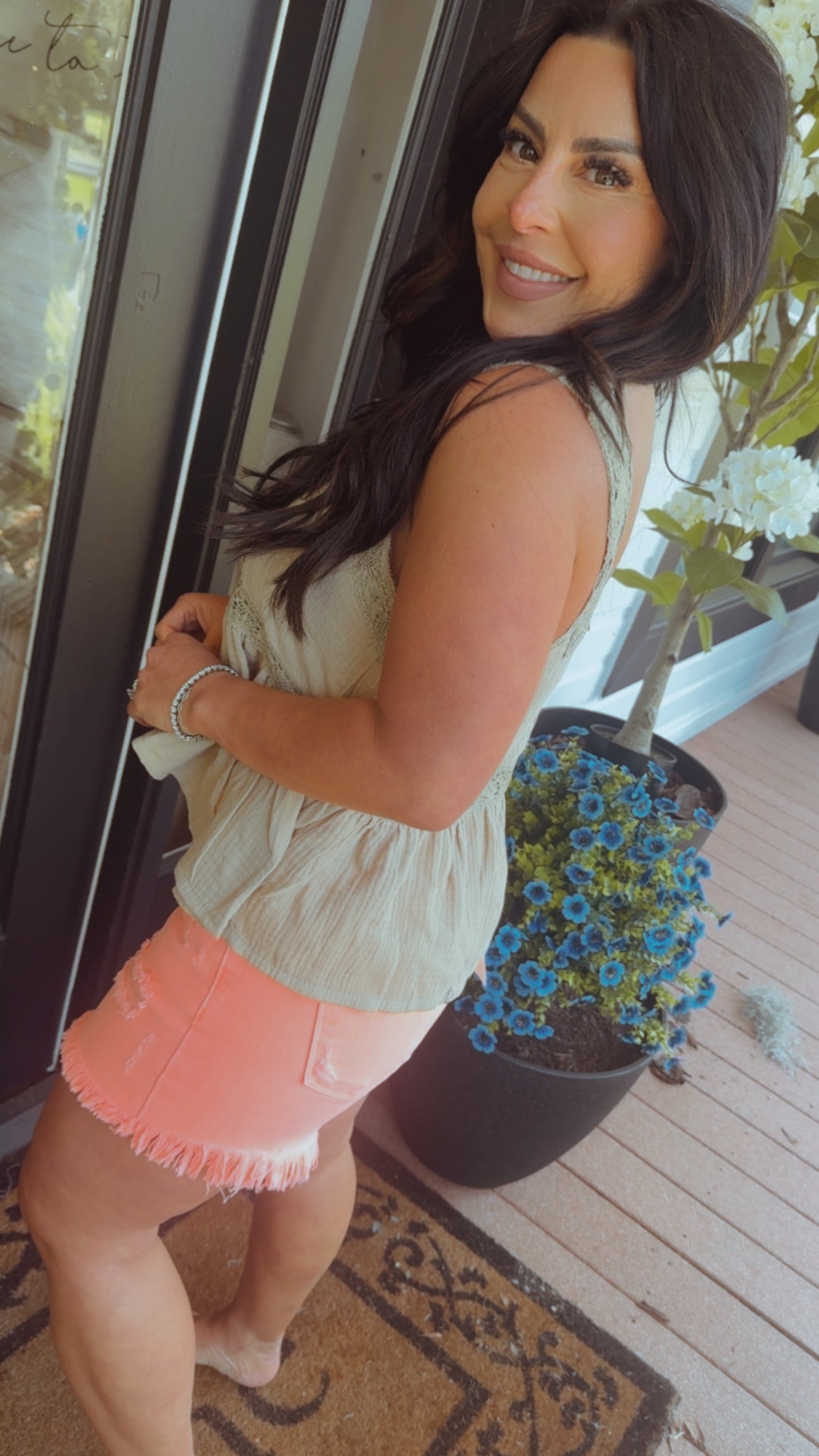 Risen Bright Coral High rise Distressed Shorts