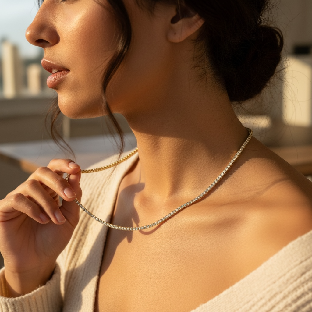 Bella Neane 3MM 18" Gold Tennis Necklace