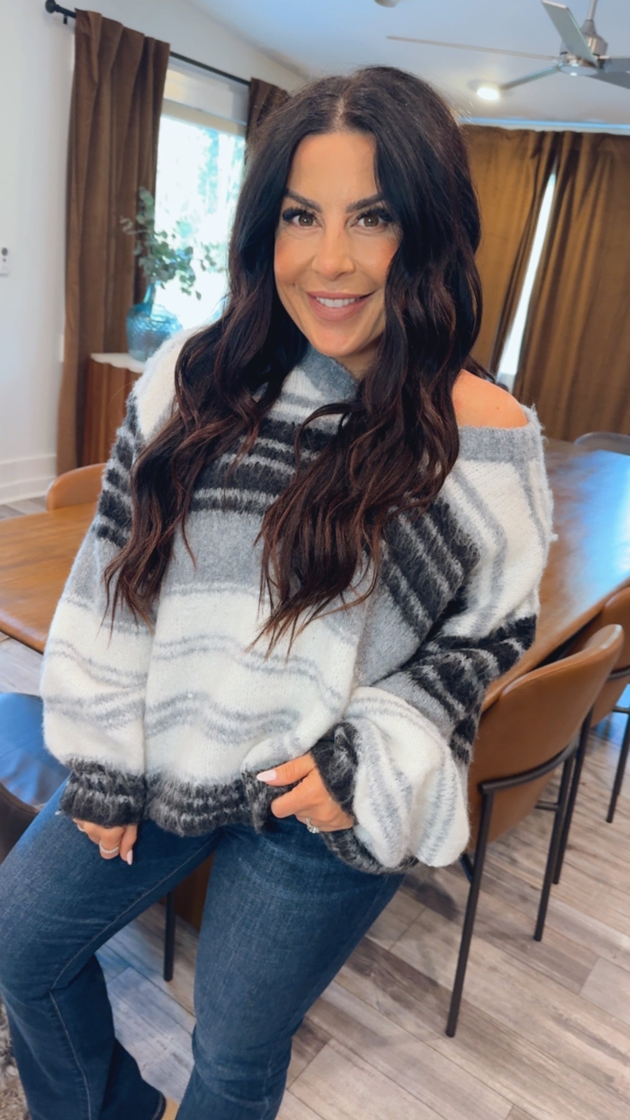 Grey and Black Striped Pol Lounge Sweater