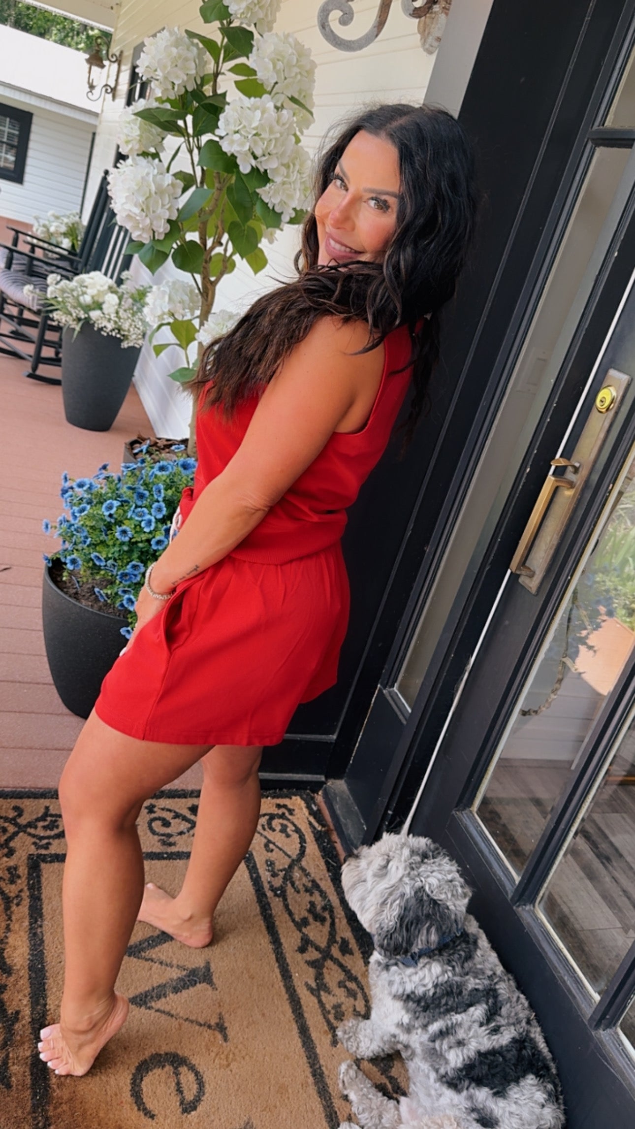 Crimson Red The Greii 2 Piece Luxe Set Top and Shorts