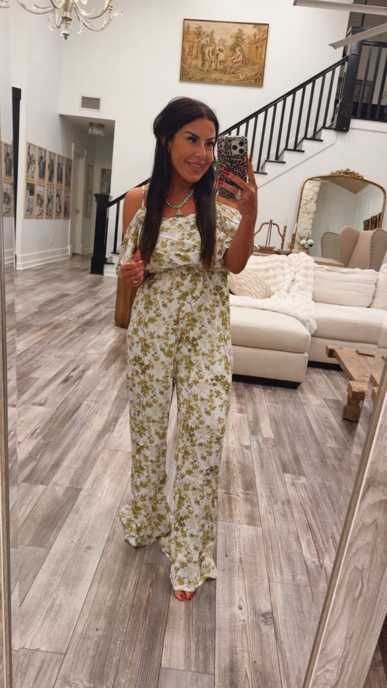 Chic White Green Floral Romper