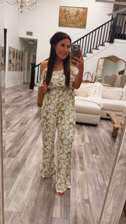 Chic White Green Floral Romper