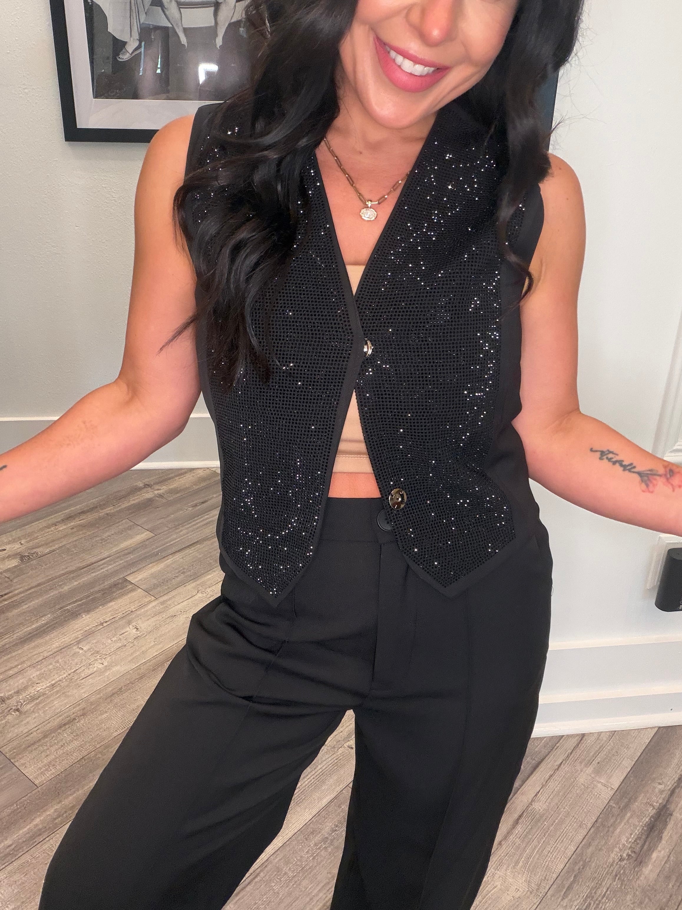 Diva Black Saprkle Vest and Pants Set