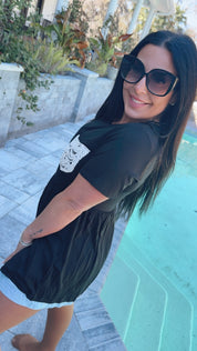 Heaven Soft Black Top with Crochet Lace Pocket