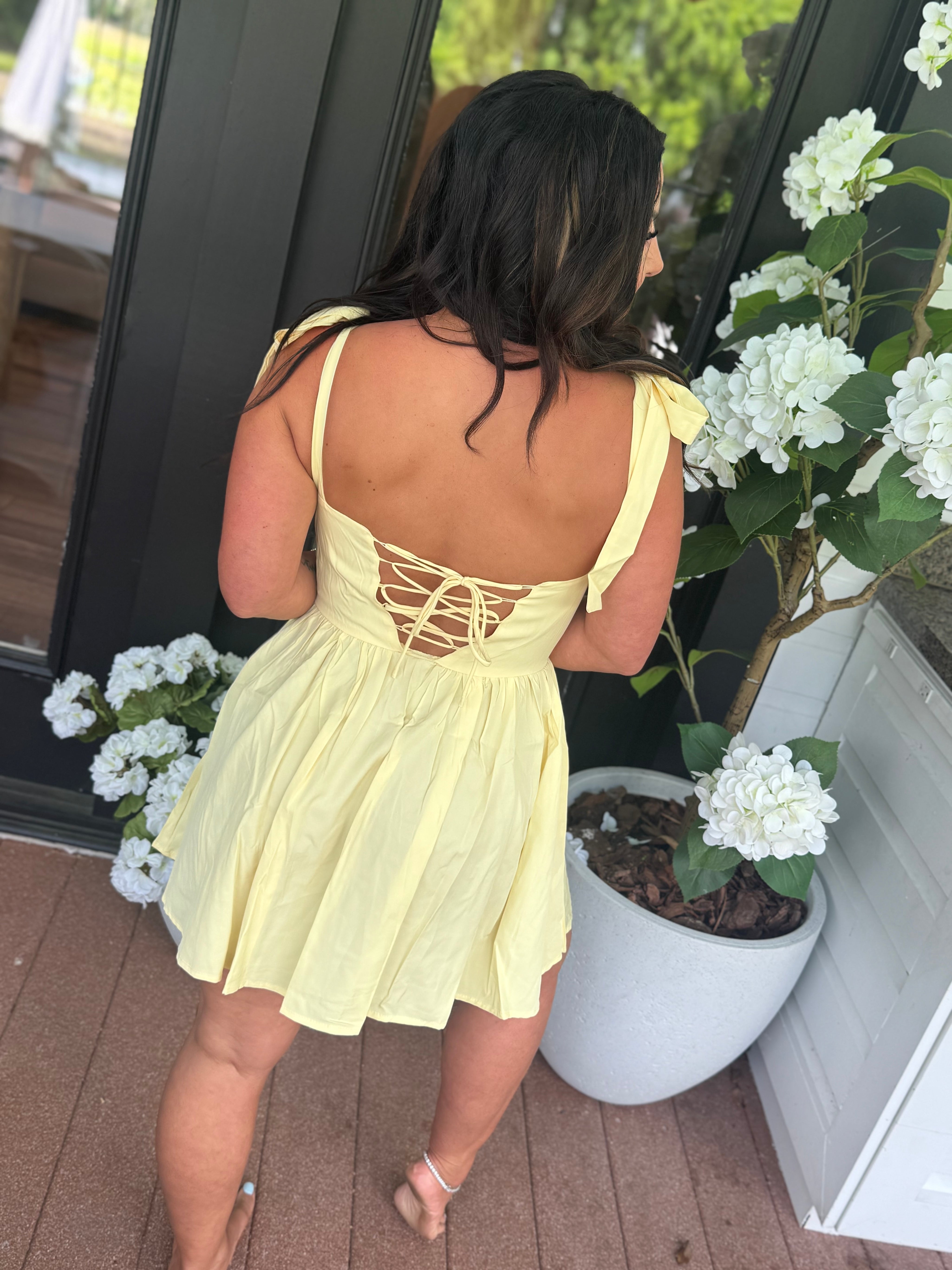 Yellow Corset Back Mini Tank Dress
