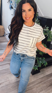 Ivory And Black Scalloped Stripe Tee