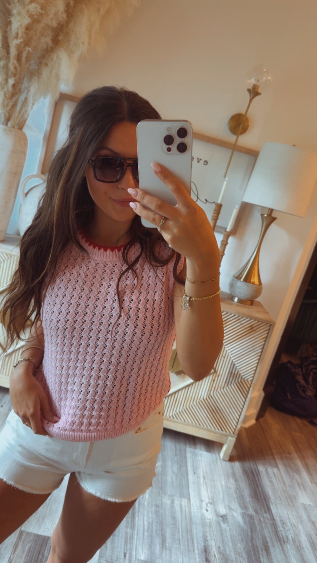 Crochet Pink and White Striped Top