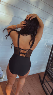 Sassy Black Mesh One Piece Bathing Suit