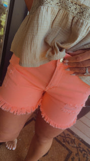 Risen Bright Coral High rise Distressed Shorts