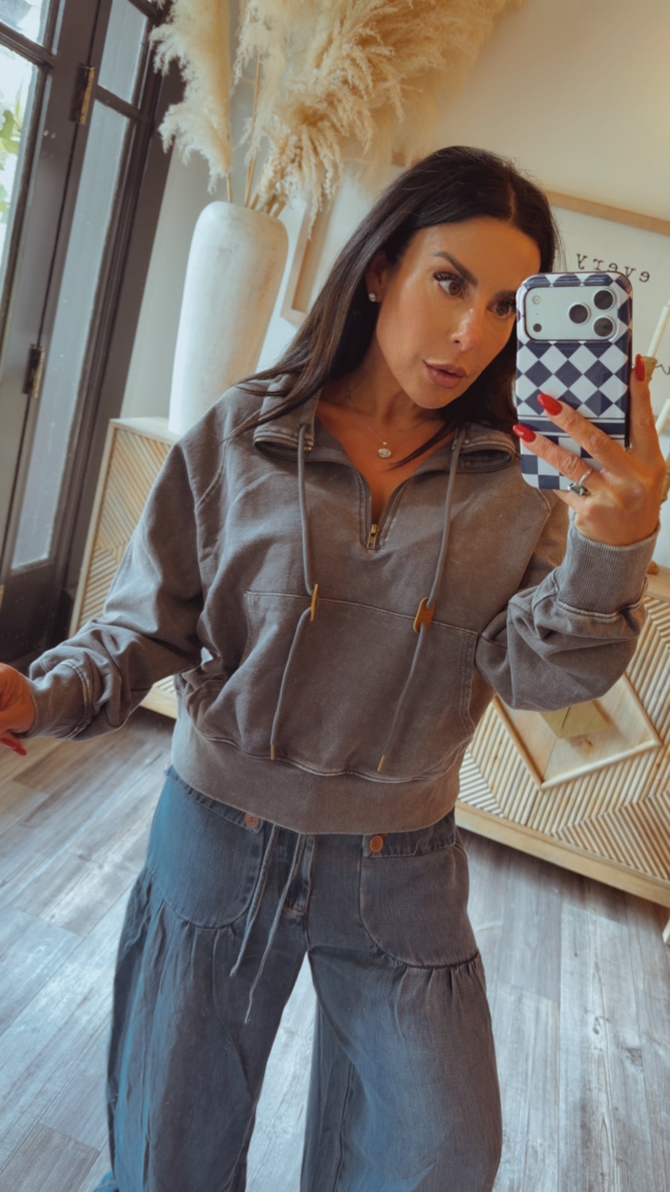 Stitch and CO Washed Black Luxe Quarter Zip Pullover