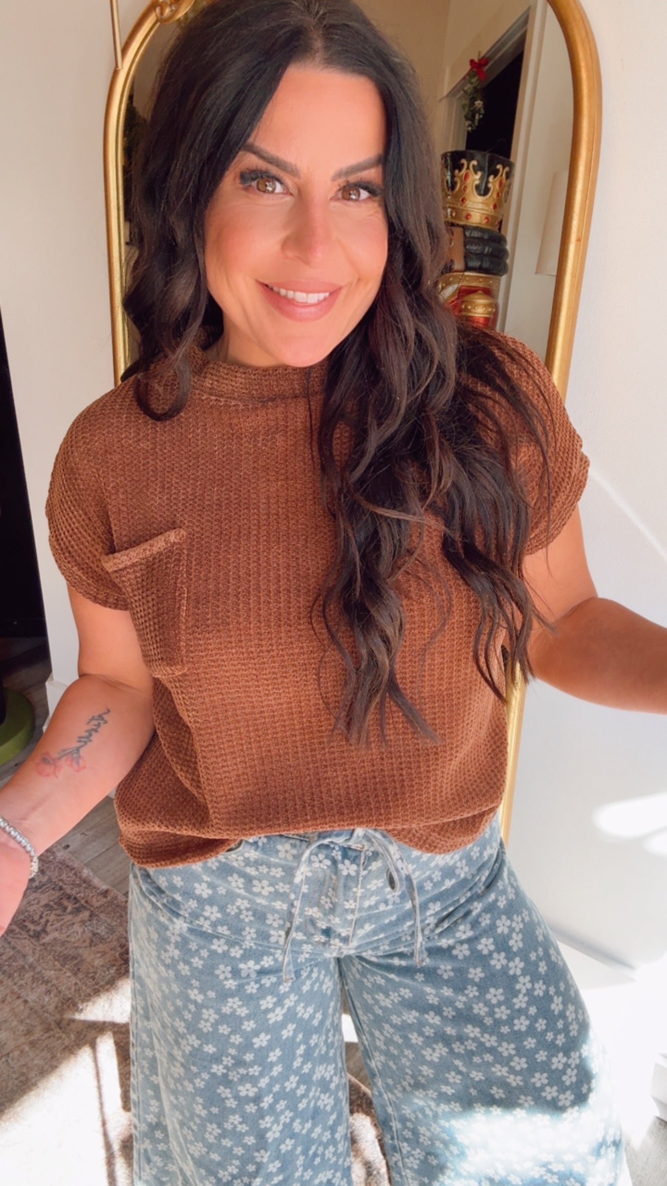 Brown Chenille Sleeveless Knit Shirt