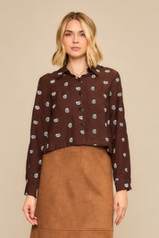 Cozy Co Espresso Embriodered Button Up Blouse