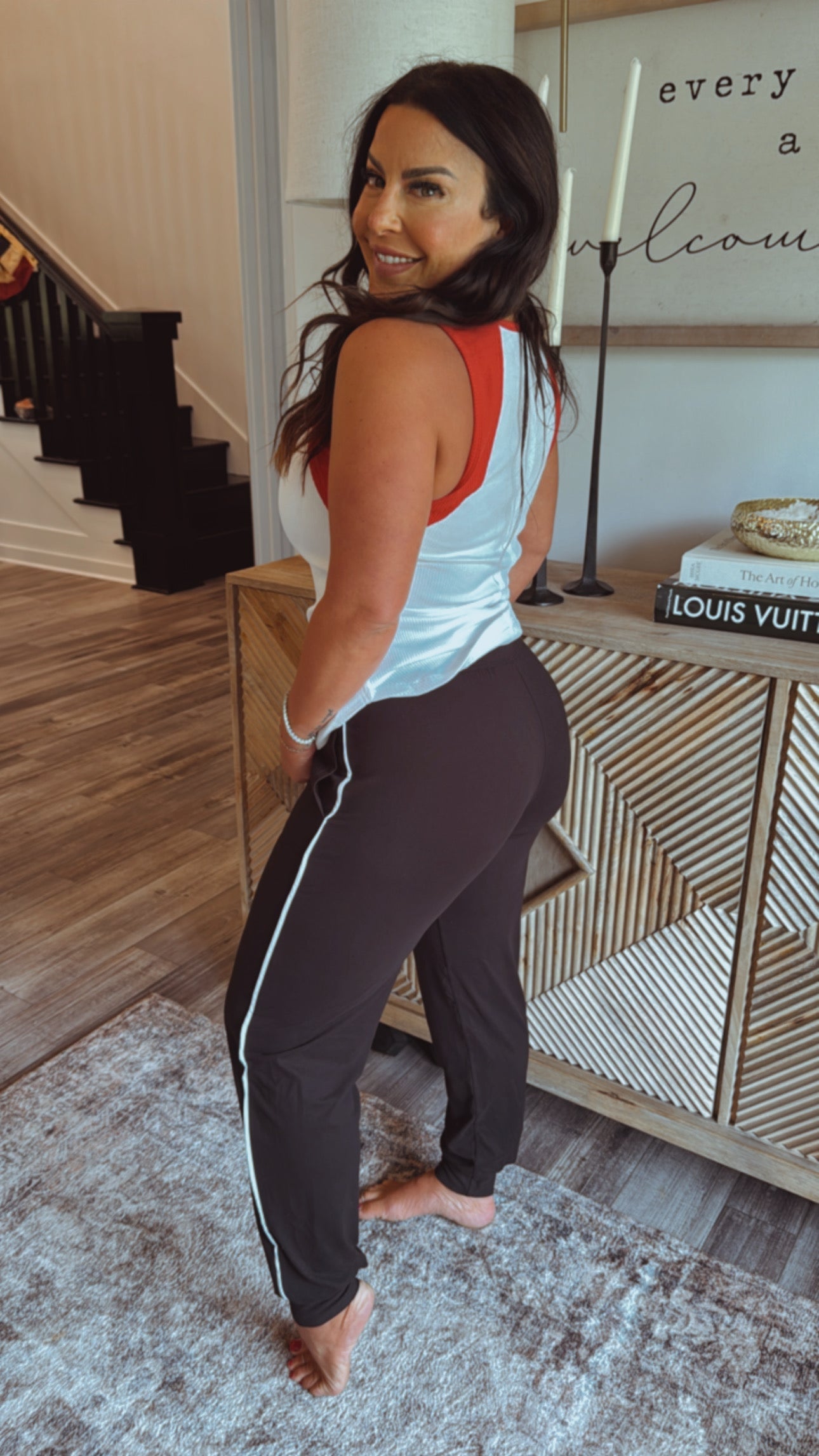 Red and White Color Block Ribbed Tank