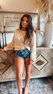 Cream Knit Floral Patchwork POL Top