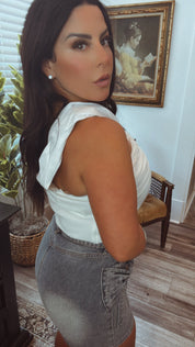 Chic Ivory Bow Front Elevated Bodysuit