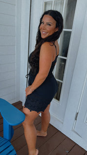 Sassy Black Lace Trim Linen Shorts