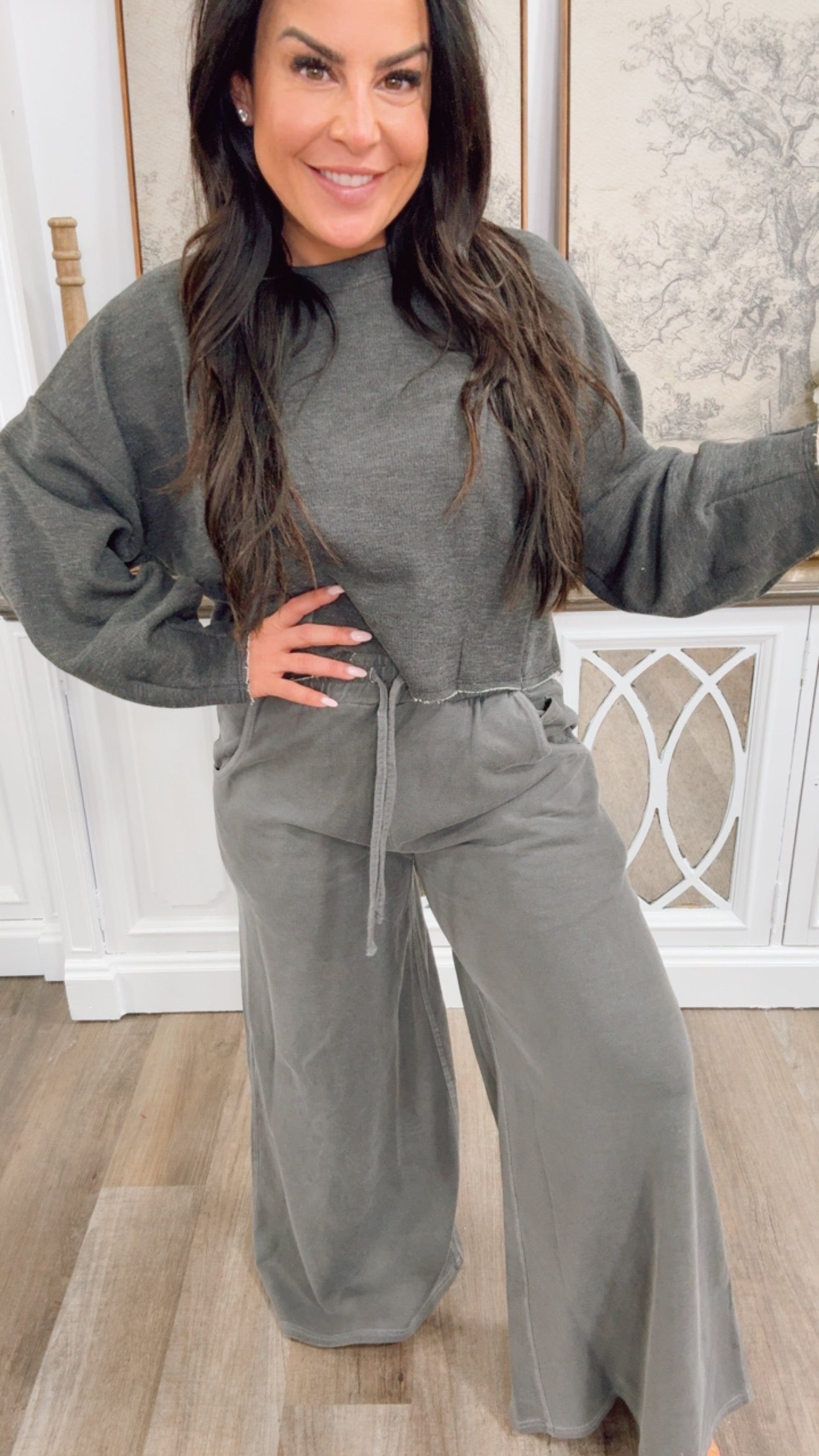 Dusty Grey Wide Leg Flare Joggers