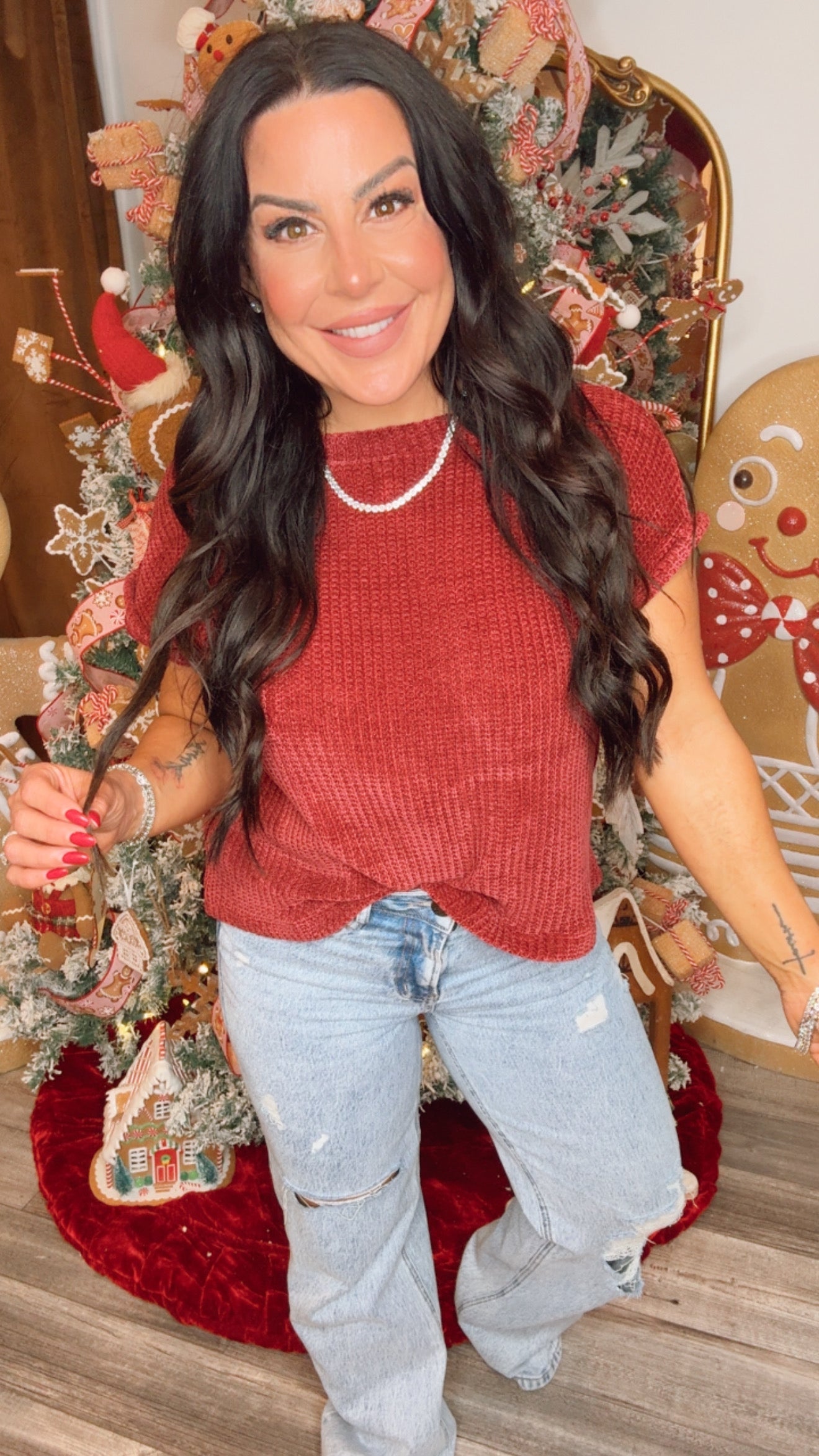 Ultra Soft Merlot Chenille Short Sleeve Top