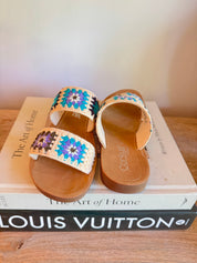 Corky Double Strap Light Tan and Blue Sandals
