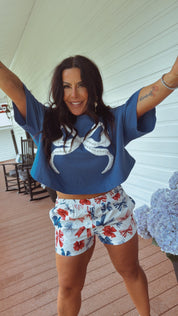 Red White and Blue Bow Linen Shorts